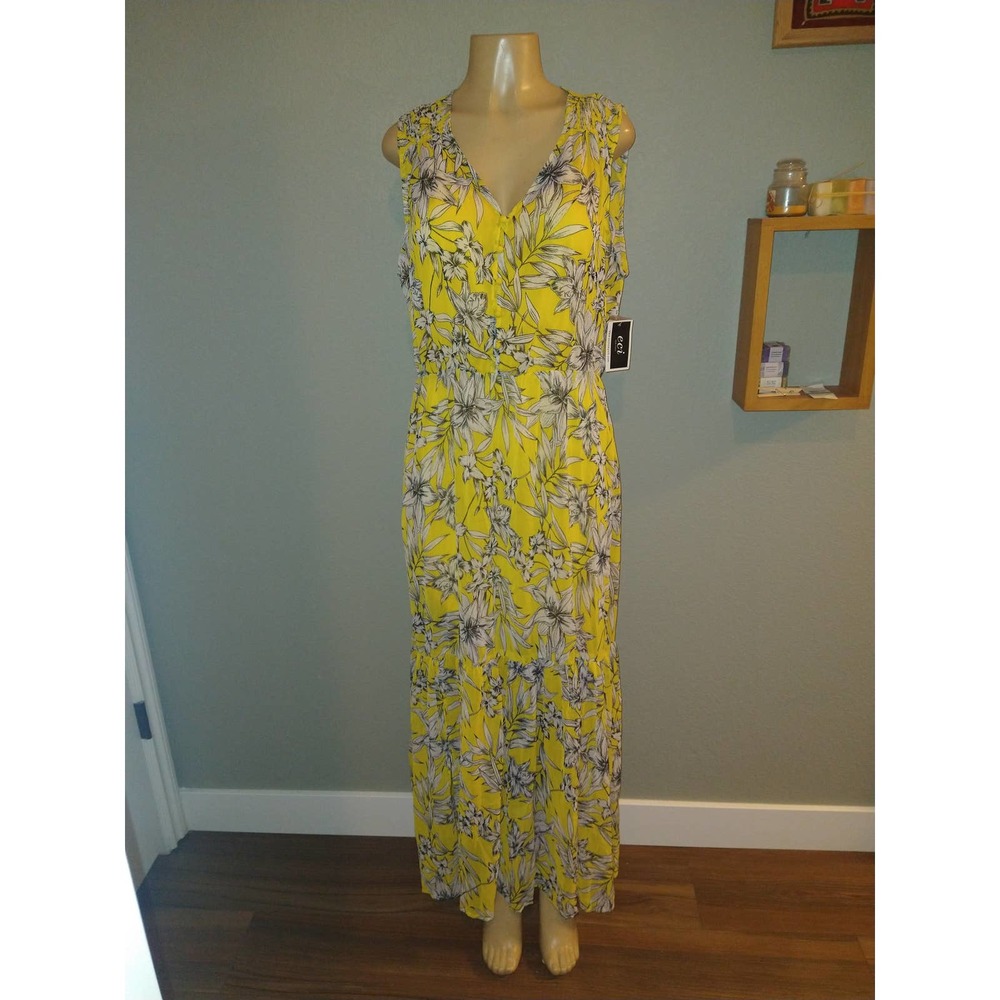 ECI New York Yellow Floral Printed Dress